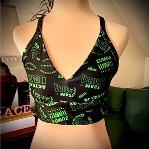 NWOT Zumba Fitness Black and Green Sports Bra Marvelous/Medium